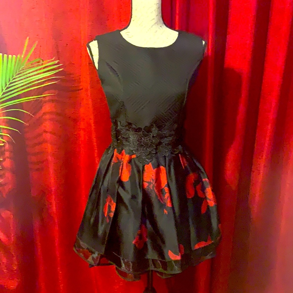 Custom Made Red and black mini fit and flare dress | size small